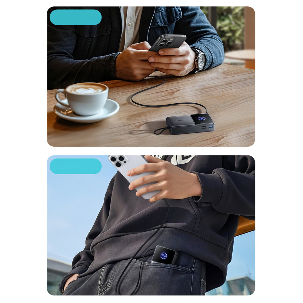 Powerbank Joyroom JR-PR1 10000mAh 22.5W com Cabo USB-C Retrátil Integrado – Preto