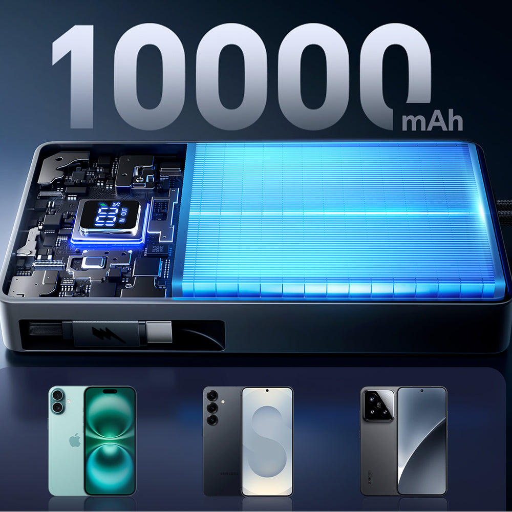 Powerbank Joyroom JR-PR1 10000mAh 22.5W com Cabo USB-C Retrátil Integrado – Preto