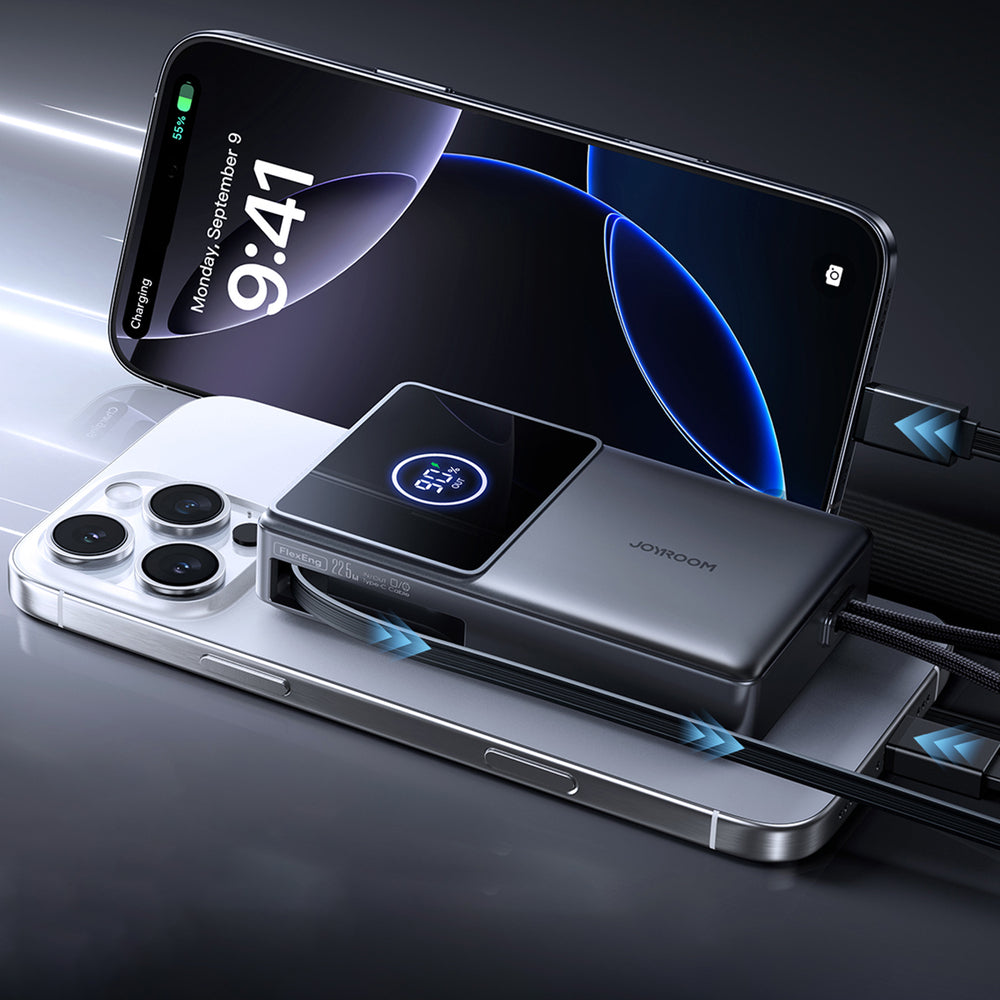 Powerbank Joyroom JR-PR1 10000mAh 22.5W com Cabo USB-C Retrátil Integrado – Preto